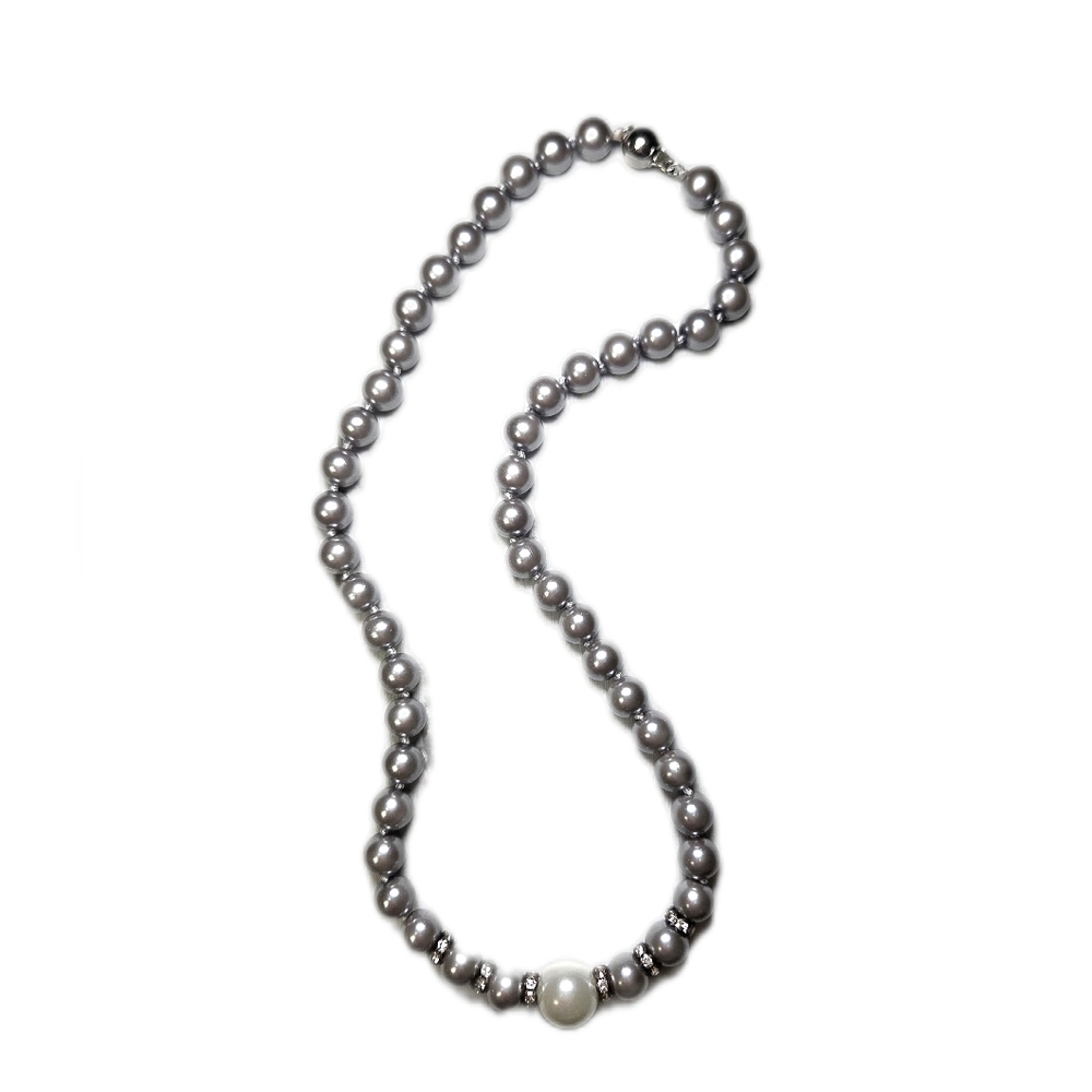 Vintage Faux Pearl Necklace with Crystal Accents